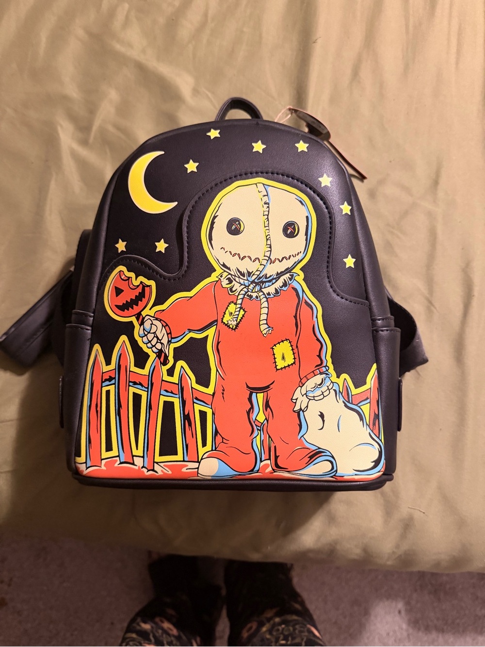 Black Mini Backpack with Halloween Character Graphic